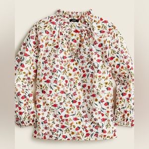 NWT J.Crew Scalloped Tie-Neck Top Blouse- Red/Green- Size Medium